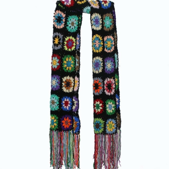 Black & Multicolor Granny Square Crochet Scarf - Picture 13 of 13